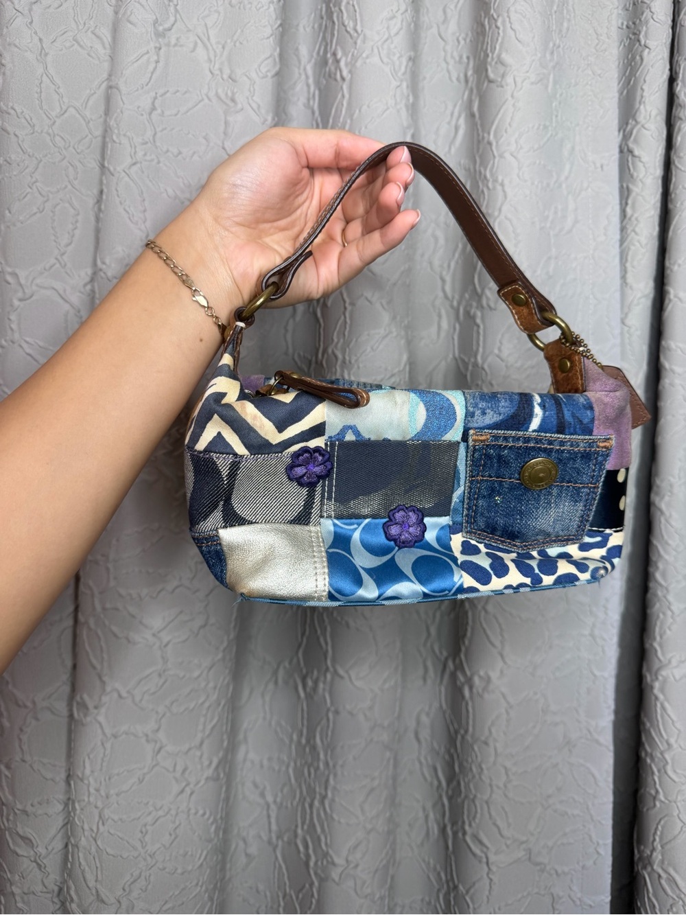 Coach Patchwork Blue Multi-Panel Mini Shoulder Bag